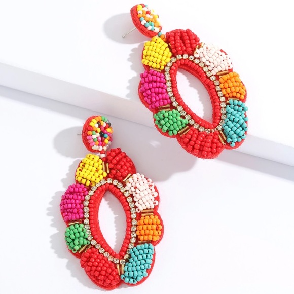 SELENA Colorful Seed Bead Statement Hoops! - Picture 8 of 8